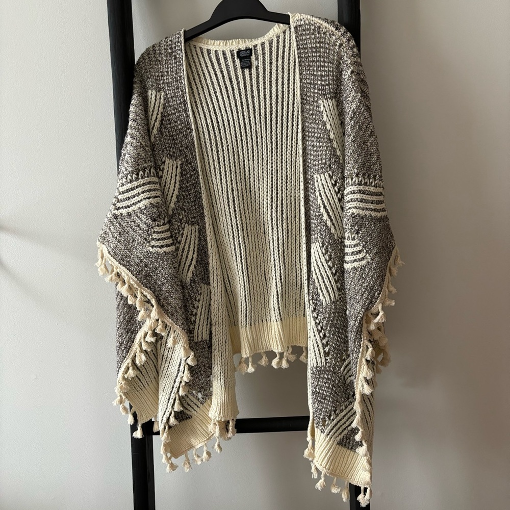 Roffe Accessories - Open Knit Fringe Shawl/Cardigan